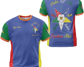Customize Order of the Eastern Star Pentagon Down OES Sisters Color Block Unisex T-shirt Size S-5XL