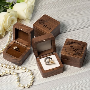 Personalized Wooden Wedding Ring Box, Custom Engraved Engagement Proposal Holder, Bridal Gift For Her, Wooden Engrave Square Ring Box