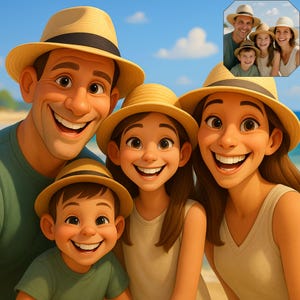 Custom Pixar Style Portrait – Personalized Digital Cartoon Drawing for Couples, Families, Kids – Unique Gift, Fast 24h Delivery