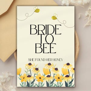 Carte de douche nuptiale mariage élégante mariée mignonne pour abeille fête de la poule modèle de toile d'invitation impression EVJF modifiable à télécharger