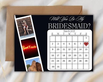 Bridesmaid Proposal Card Template, Calendar Design (Digital Download)