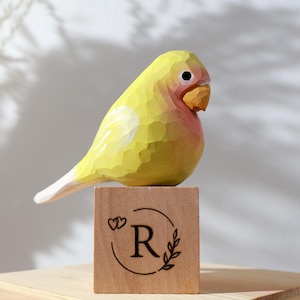 Personalized Handmade Parrot Wood Carving, Cute Love Bird Wooden Figurine, Miniature Art Carving, Small Animal Ornament, Christmas Gift