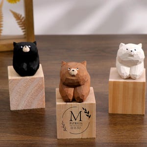 Personalized cute bear wooden figurine, Handmade wooden animal figurine, Bear figurine, Wooden ornaments,Table decoration, Animal lover gift