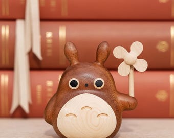 Wooden Totoro carving, handcrafted and soothing ornament, forest animal, wooden toy, small comfort item, minimalist design, gift for her.