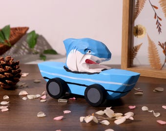 Handmade Toddler Shark Wooden Toy Car, First Birthday Gift, Baby Shower Gift, Car Ornament, Personalized Gift for Kids, First Christmas Gift