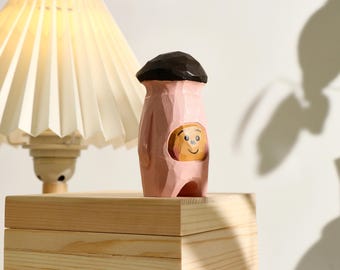 Handmade Wooden Mushroom Sculpture, Wood Mushroom Carving, Mushroom Decor, Unique Figurine, Desk Decor, Farmhouse Decor, Cat Lover Gift