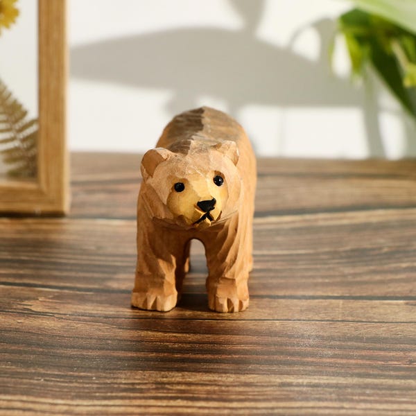 Hand Wood Carved Brown Bear Sculpture, Christmas Gifts, Bear Statue Wood Carved Animal Decoration Statue, Bear Carved Gifts