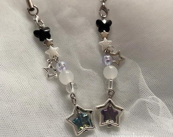 Llaveros para móvil a juego con temática de estrellas de rock / Accesorios para bolsos estilo cybercore Y2K / Regalo hecho a mano para ella