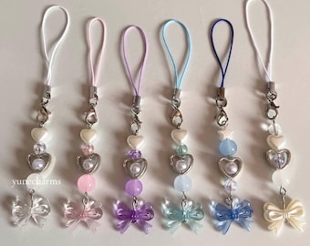 Abalorio de cinta para teléfono / Abalorios con forma de lazo coqueto / Accesorios para llaveros y correas para teléfono / Lindo regalo hecho a mano Y2k para ella