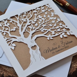 Inviti di nozze tagliati al laser con buste, inviti di nozze tagliati al laser con albero bianco con buste, inviti di nozze rustici tagliati al laser