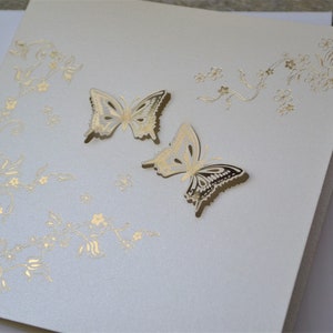 Faire-part de mariage avec papillons dorés, faire-part en or, faire-part imprimé, faire-part estampé à chaud