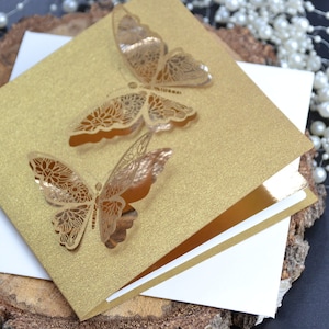 Faire-part de mariage avec papillons dorés, faire-part en or, faire-part imprimé,
