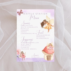 Menu Wróżki, Zaproszenie na Urodziny Wróżki, Menu Zaczarowanego Ogrodu, Fantazyjne Menu, Dziewczyna, Szablon, Karta Menu, Wyświetlanie Menu, Menu Waffle