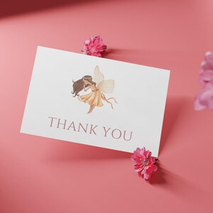 Cartão de agradecimento de fada, convite de aniversário de fada, convite de aniversário de jardim encantado, 1º aniversário caprichoso, menina, modelo, cartão de agradecimento