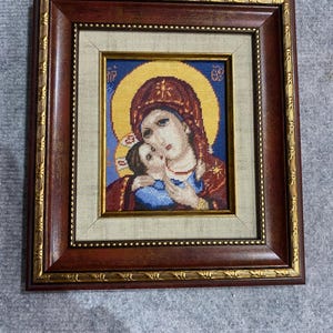 Hand sewn tapestry The Mother of God with the Infant