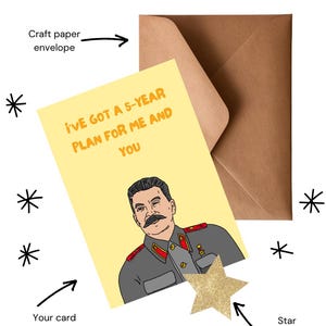 Cartão de felicitações engraçado feito à mão de Stalin | Personalizável e ecológico | Designs exclusivos para todas as ocasiões | Em branco por dentro