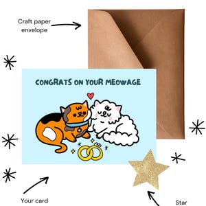 Carte de voeux faite main de mariage de Meowage de chat | Personnalisable et respectueux de l'environnement | Des designs uniques pour toutes les occasions (fr) | Blanc à l'intérieur