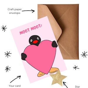 Handgemaakte pinguïnwenskaart | Aanpasbaar en milieuvriendelijk | Unieke ontwerpen voor alle gelegenheden | Blanco binnenkant