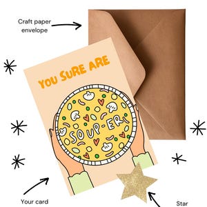 Cartão de felicitações de sopa artesanal | Personalizável e ecológico | Designs exclusivos para todas as ocasiões | Em branco por dentro