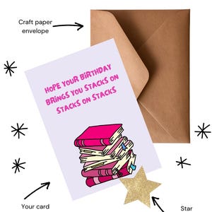 Cartão de felicitações feito à mão Bookish Stack | Personalizável e ecológico | Designs exclusivos para todas as ocasiões | Em branco por dentro