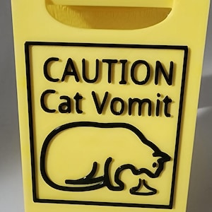 Caution Cat Vomit Sign - Funny Pet Owner Gift (4 inch)