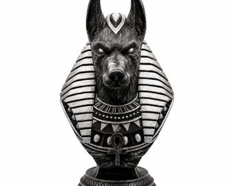 Silver Anubis Bust Statue: 3D Printed Egyptian God Decor