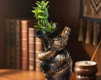 3D Printed Dragon Vase: Hand-Painted Resin Fantasy Decor