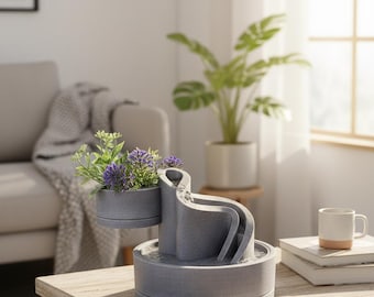 3D Printed Tabletop Fountain and Planter – Indoor Desk Zen Water Decor