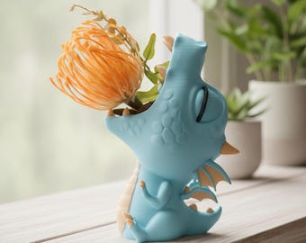 3D Printed Dragon Planter Set: Sleepy Succulent Pots, Fantasy Decor