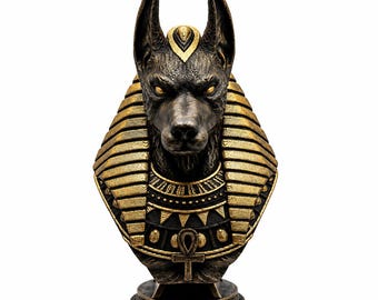 Antique Gold Anubis Bust Statue: Egyptian God Decor