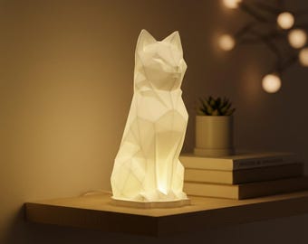 3D gedruckte Katzen Nachtlampe - Low Poly RGB LED Schreibtischlampe mit Fernbedienung