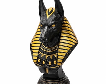 Gold Anubis Bust: 3D Printed Egyptian Jackal God Sculpture