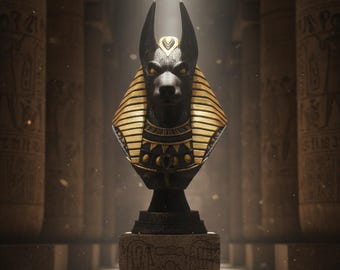 Gold Anubis Bust: 3D Printed Egyptian Jackal God Sculpture