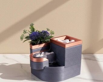 3D Printed Tabletop Fountain and Planter – Indoor Sculptural Water Feature