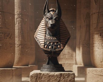 Bronze Anubis Bust Statue: 3D Printed Egyptian God Decor