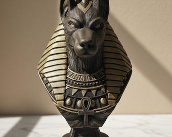 Antique Gold Anubis Bust Statue: Egyptian God Decor