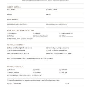 Lash Tech Forms Bundle | Lash Client Intake, Consent Waiver, Aftercare Cards, Patch Test, Lash Artist Forms, Printable PDF image 2