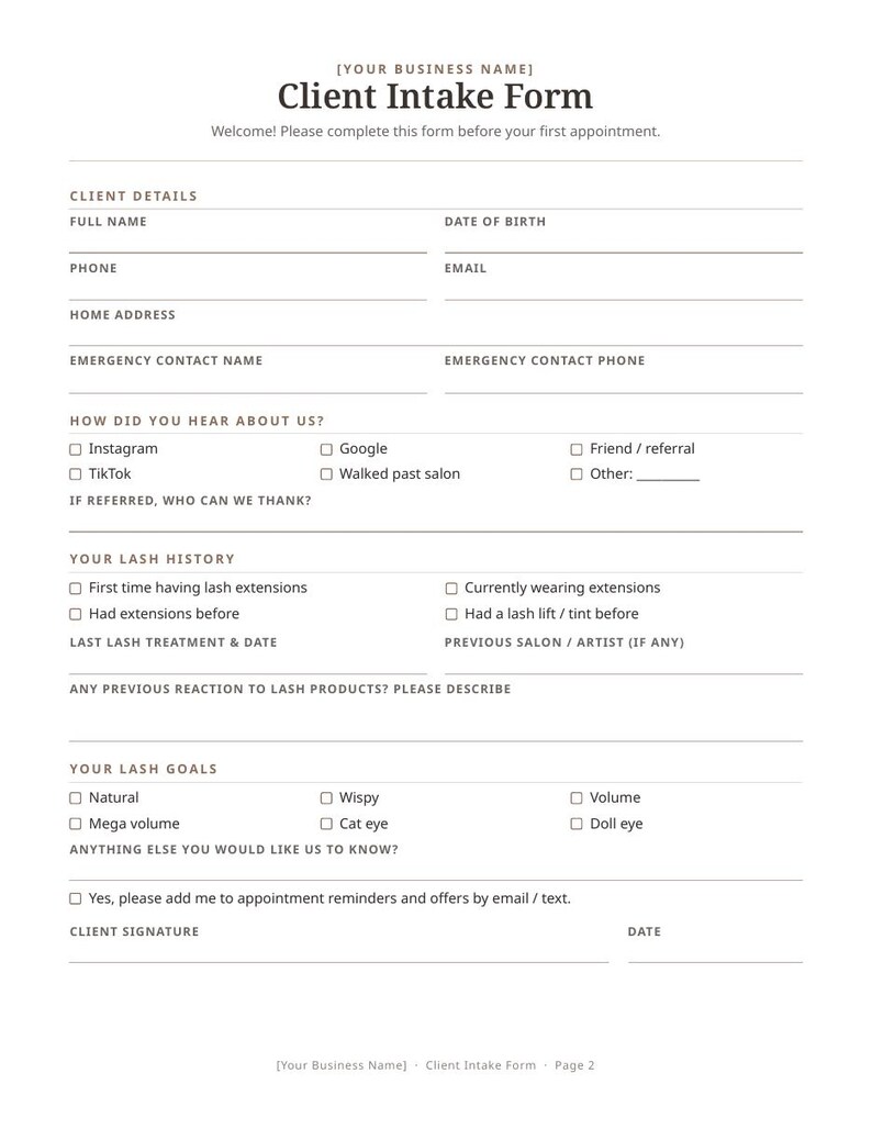 Lash Tech Forms Bundle | Lash Client Intake, Consent Waiver, Aftercare Cards, Patch Test, Lash Artist Forms, Printable PDF image 2
