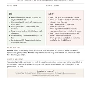 Lash Tech Forms Bundle | Lash Client Intake, Consent Waiver, Aftercare Cards, Patch Test, Lash Artist Forms, Printable PDF image 3