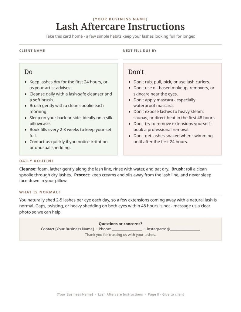 Lash Tech Forms Bundle | Lash Client Intake, Consent Waiver, Aftercare Cards, Patch Test, Lash Artist Forms, Printable PDF image 3