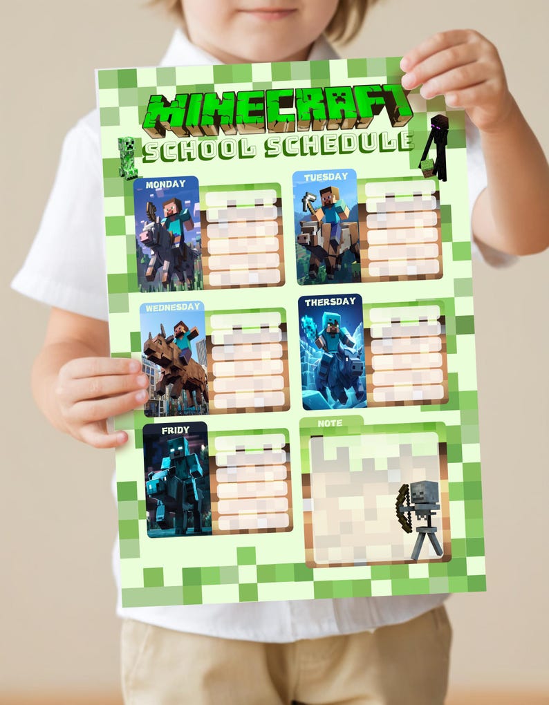 Plantilla de horario escolar de Minecraft, planificador de tareas ...