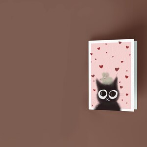 tarjeta de felicitación de lujo con sobre kraft - corazones | tarjeta, tarjetas, linda, gato negro, ratón, corazón, amor, rosa