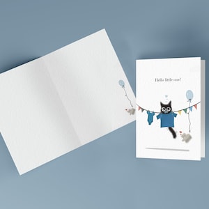 carte de voeux de naissance luxe avec enveloppe kraft - bonjour petit | carte cartes mignon chat noir souris drôle bébé, naissance, rose, bleu