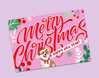 Juego de 10 tarjetas navideñas de Corgi / Feliz Navidad y próspero año nuevo