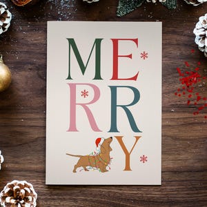Paquete de 10 tarjetas navideñas con temática de perro salchicha / Tarjeta de felicitación festiva para perro