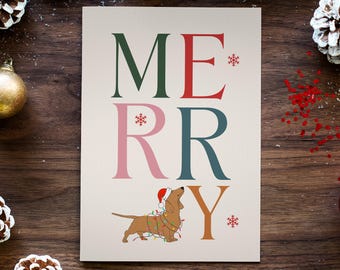 Paquete de 10 tarjetas navideñas con temática de perro salchicha / Tarjeta de felicitación festiva para perro