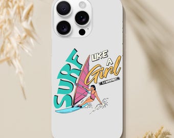 Funda delgada para teléfono Surf Like a Girl: Aventura retro de windsurf