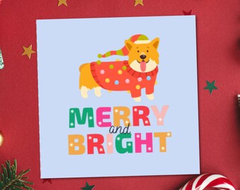 Tarjetas navideñas de Corgi: Feliz y brillante felicitación navideña (paquete de 10)