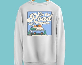Sudadera On the Road Again: sudadera con cuello redondo de aventura de vida en furgoneta retro