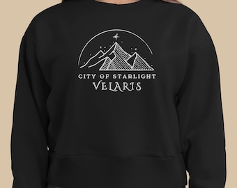 Sudadera bordada "City of Starlight" de Velaris: cuello redondo acogedor inspirado en ACOTAR